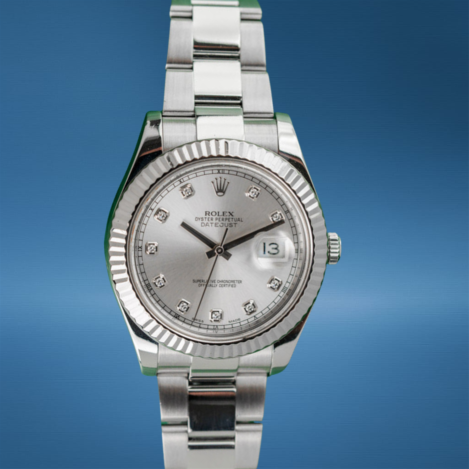 Rolex Datejust II Silver Diamond Dial 116334 Stainless Steel 2014 Model BxO