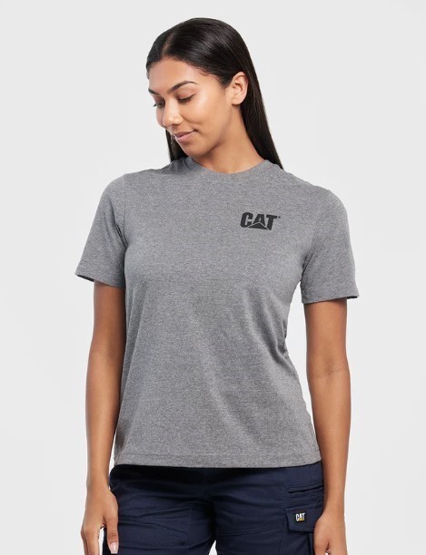 CAT Women's Trademark Tee, Dark Heather Grey, Large.