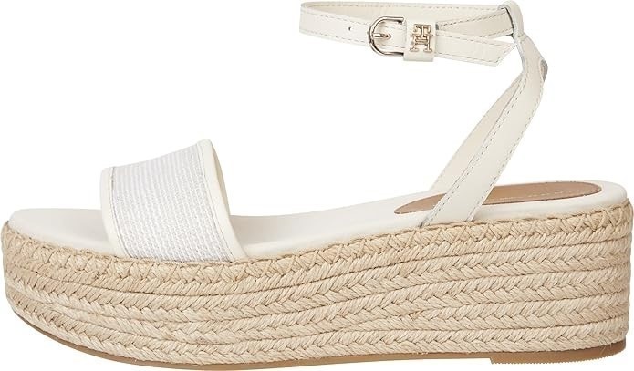 TOMMY HILFIGER Women's Leather Woven Flatform Sandals, Sugarcane, EU40/US 9