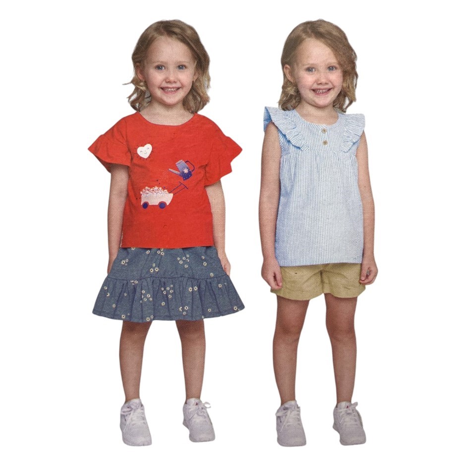 PEKKLE 4pc Kids' Tops & Shorts Set, Size 5, LBD Stripe. Buyers Note - Disc