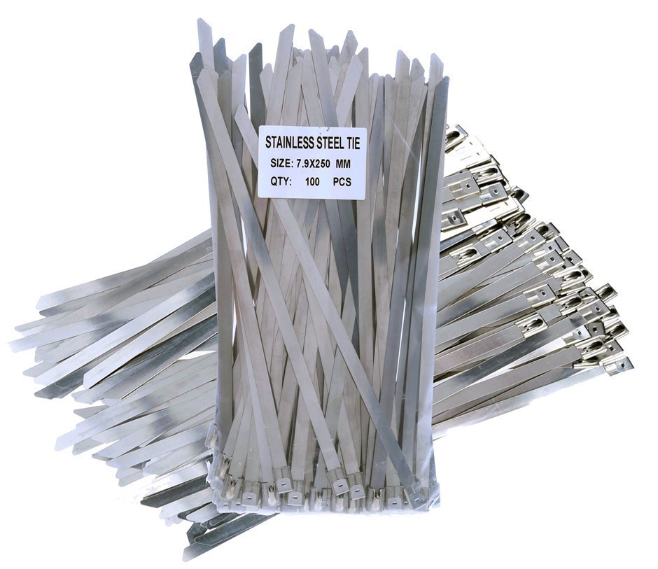 100 x Stainless Steel Cable Ties, 7.9mm x 250mm.