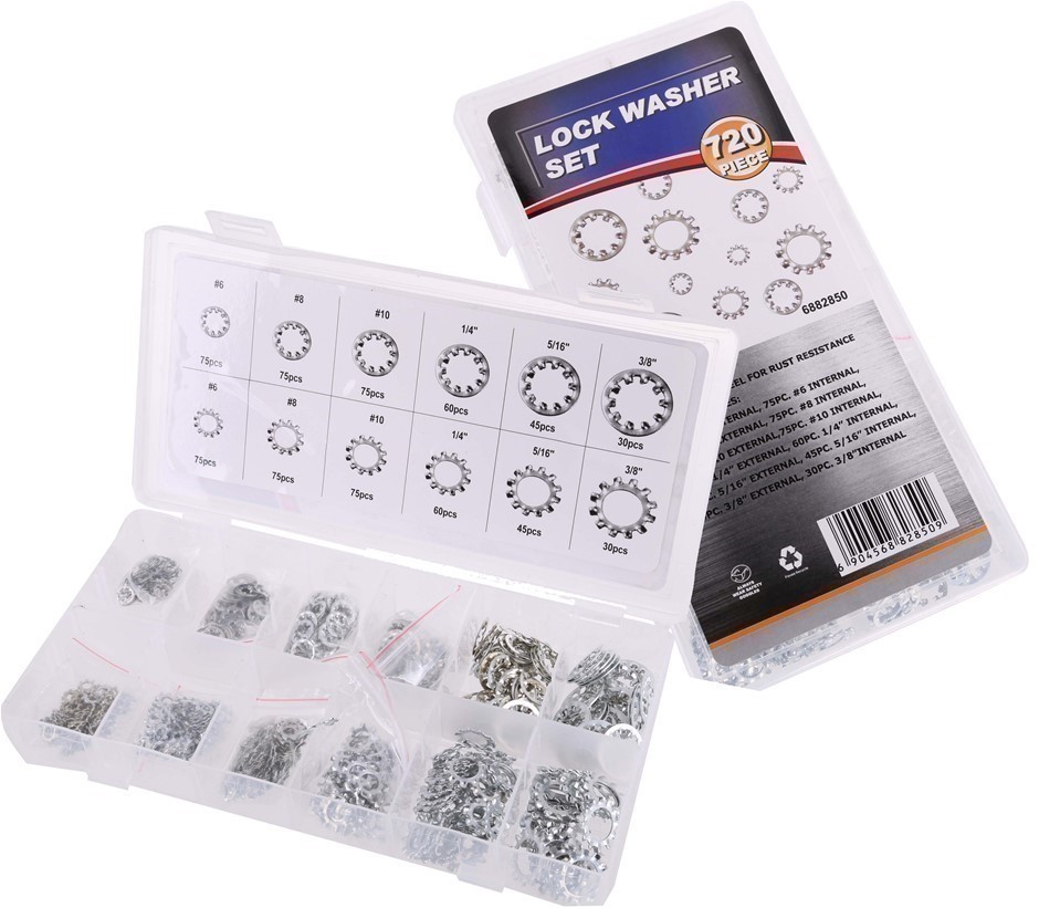 2 x 720pc Lock Sets Washer Assortments, Zinc Plated. Sizes 75 x #6 , 75 x