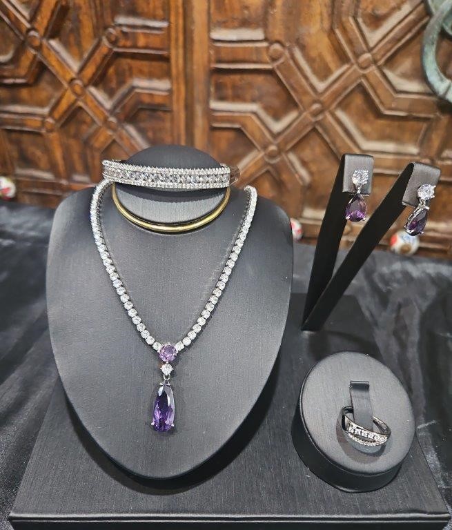 5pcs x 18K Stamped White Gold Filled Bangle, Ring, Necklace & Watch