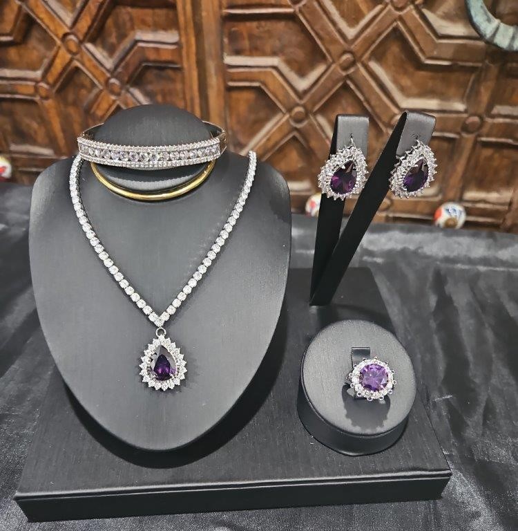 5pcs x 18K Stamped White Gold Filled Filled Bangle, Ring, Necklace & Watch