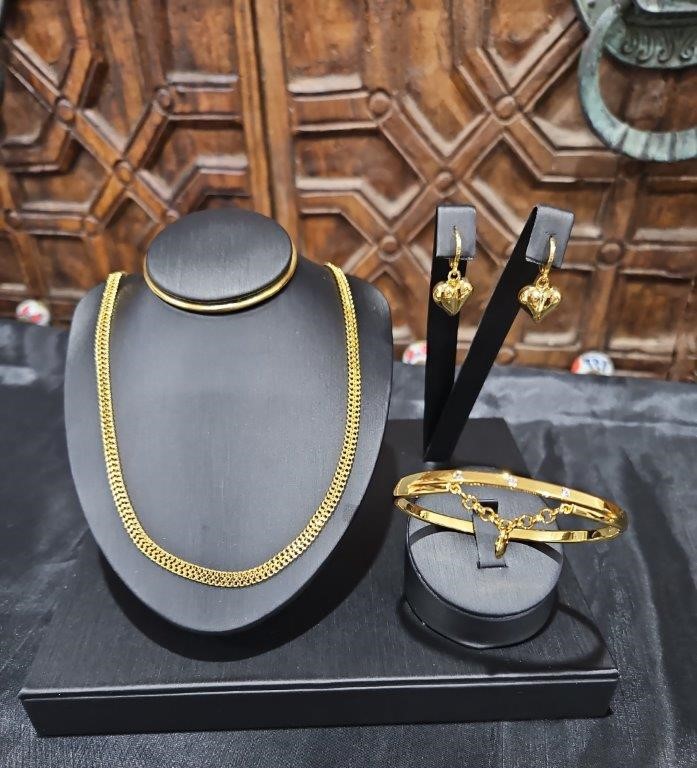 3pcs x 18KGF/Italy Stamped Yellow Gold Filled Bangle & Earring