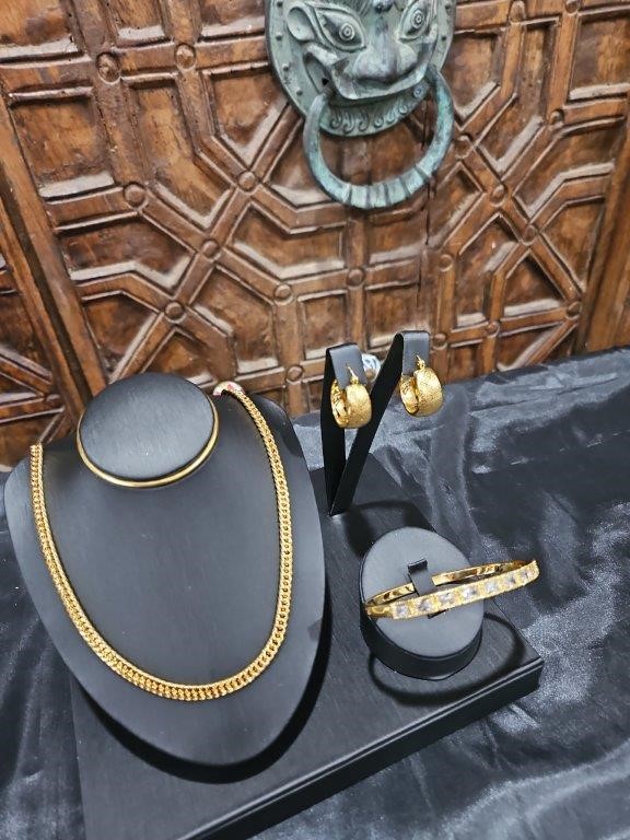 3pcs x 18KGF/Italy Stamped Yellow Gold Filled Bangle & Earring