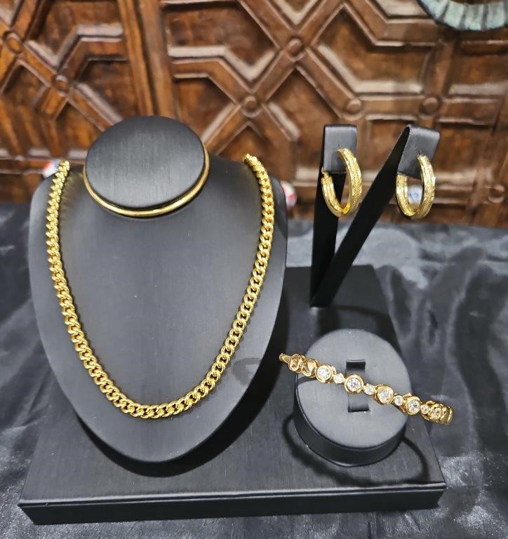 3pcs x 18KGF/Italy Stamped Yellow Gold Filled Bangle & Earring