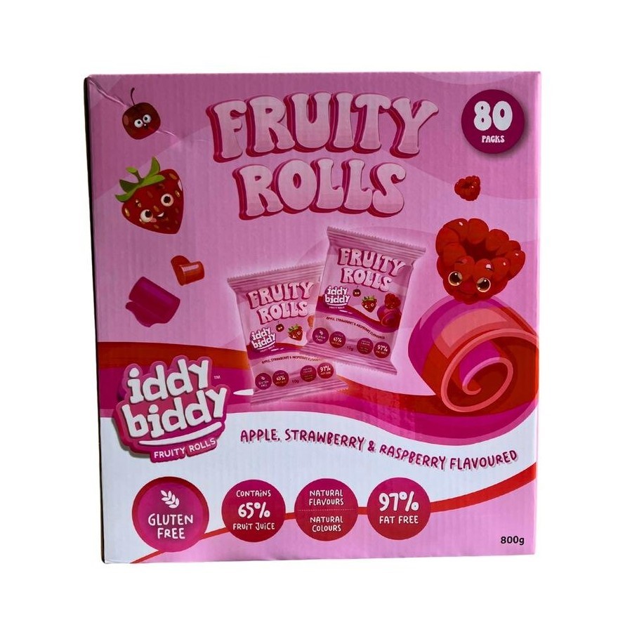 2 x IDDY BIDDY 80pc Fruity Roll, Apple Strawberry & Raspberry Flavoured. NB