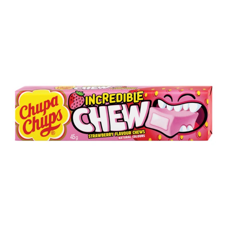 40 x CHUPA CHUPS Incredible Strawberry Flavour Chews, 45g.