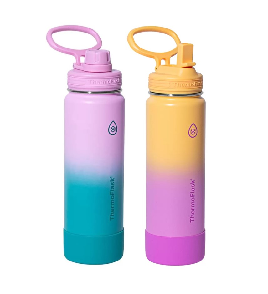 THERMOFLASK 2pc Ombre Stainless Steel Drinking Bottles, Pink Green & Yellow