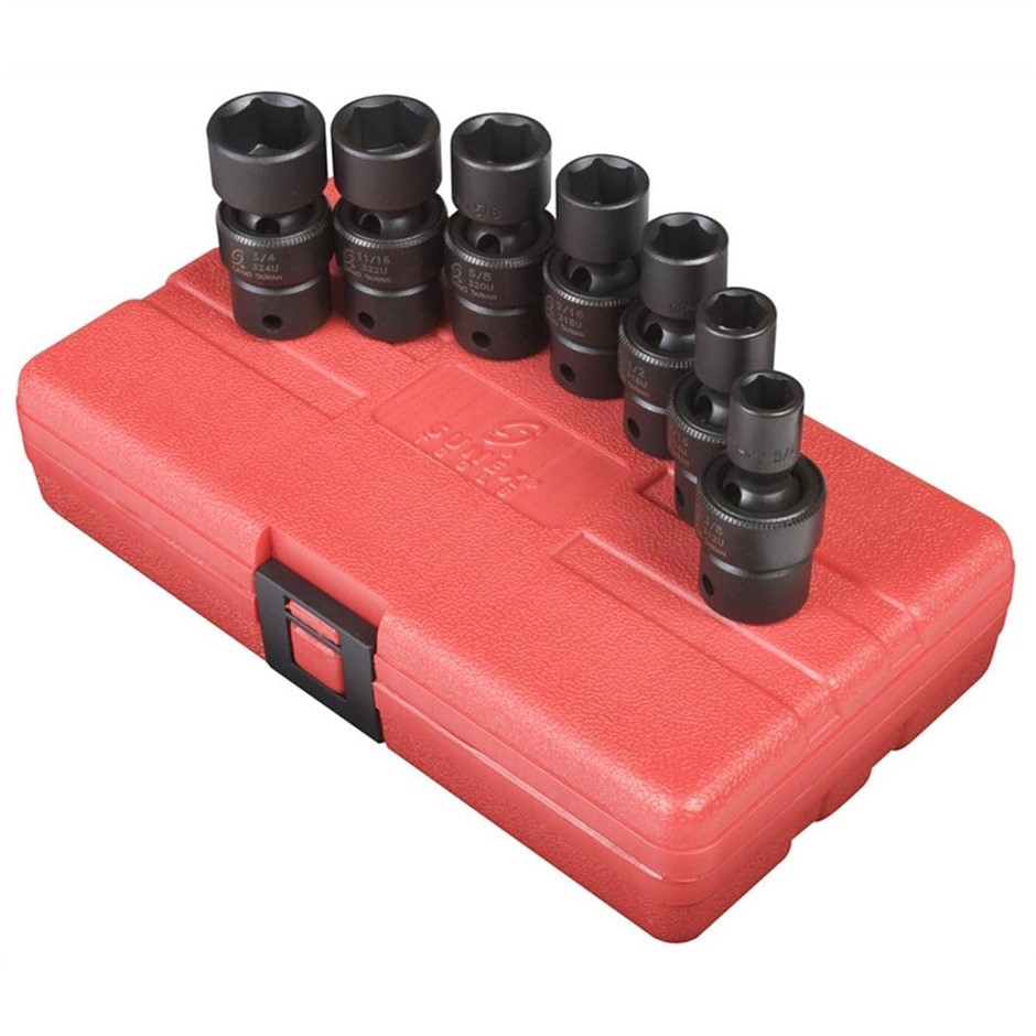 SUNEX 7pc 1cm Drive SAE Universal Impact Socket Set. Size: 3/8, 7/16, 1/2,