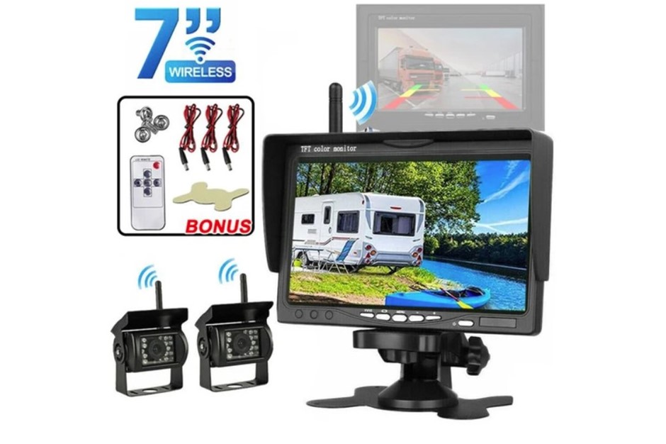 7" Wireless Rear View Monitor +2 WIFI Reverse Camera Kit Caravan Bus Truck