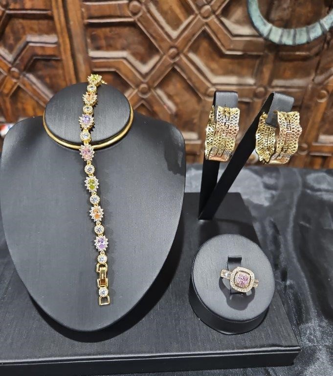 3pcs x 18KGold Filled/Italy Stamped Yellow  Bracelet & Ring & Earring-Sales