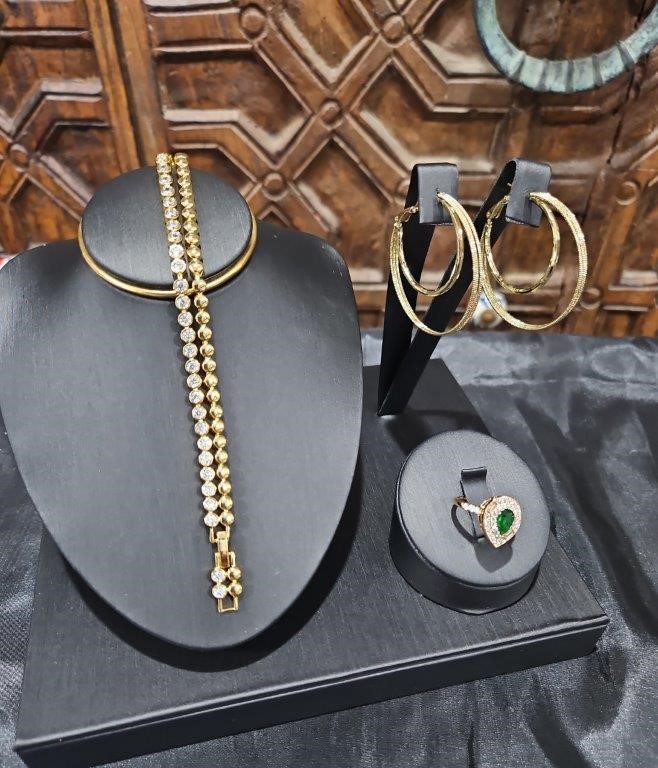 3pcs x 18KGold Filled/Italy Stamped Yellow Bracelet & Ring & Earring-Sales