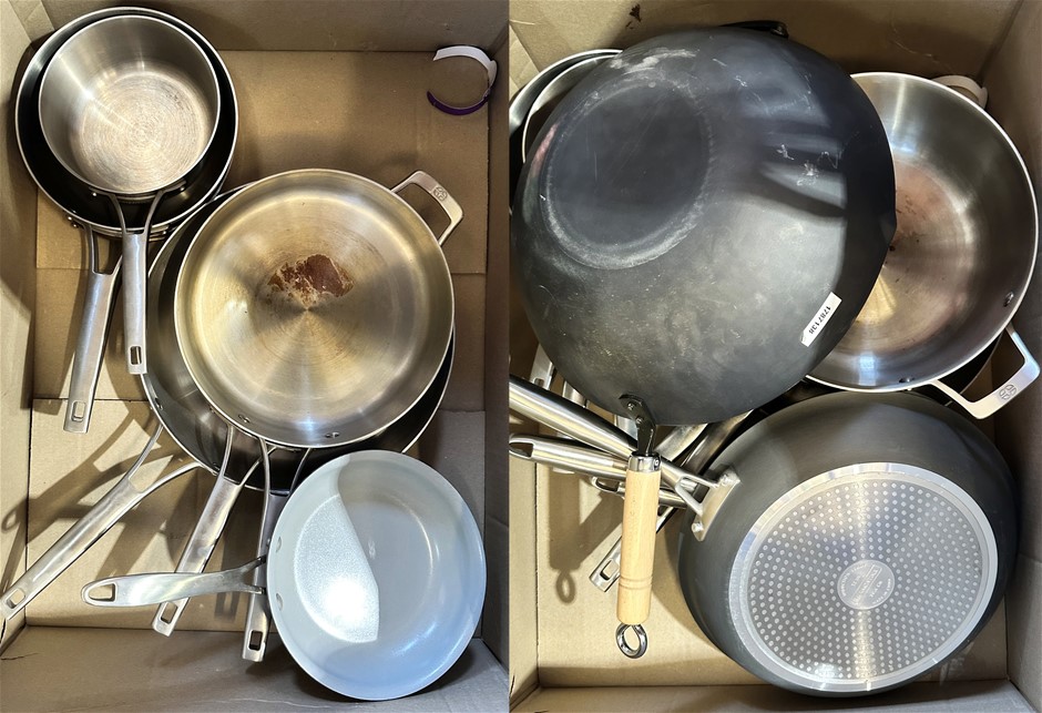 15 x Assorted Calphalon/Tramontina Cooking Pans, Cook Pots, Wok, Stainless