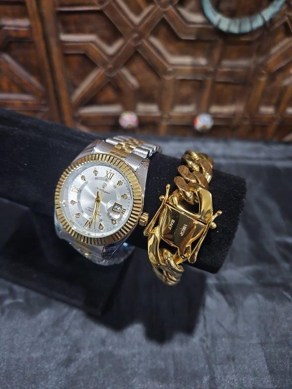 2pcs x 18K/Italy Stamped Yellow Gold Filled Bracelet & Watch-