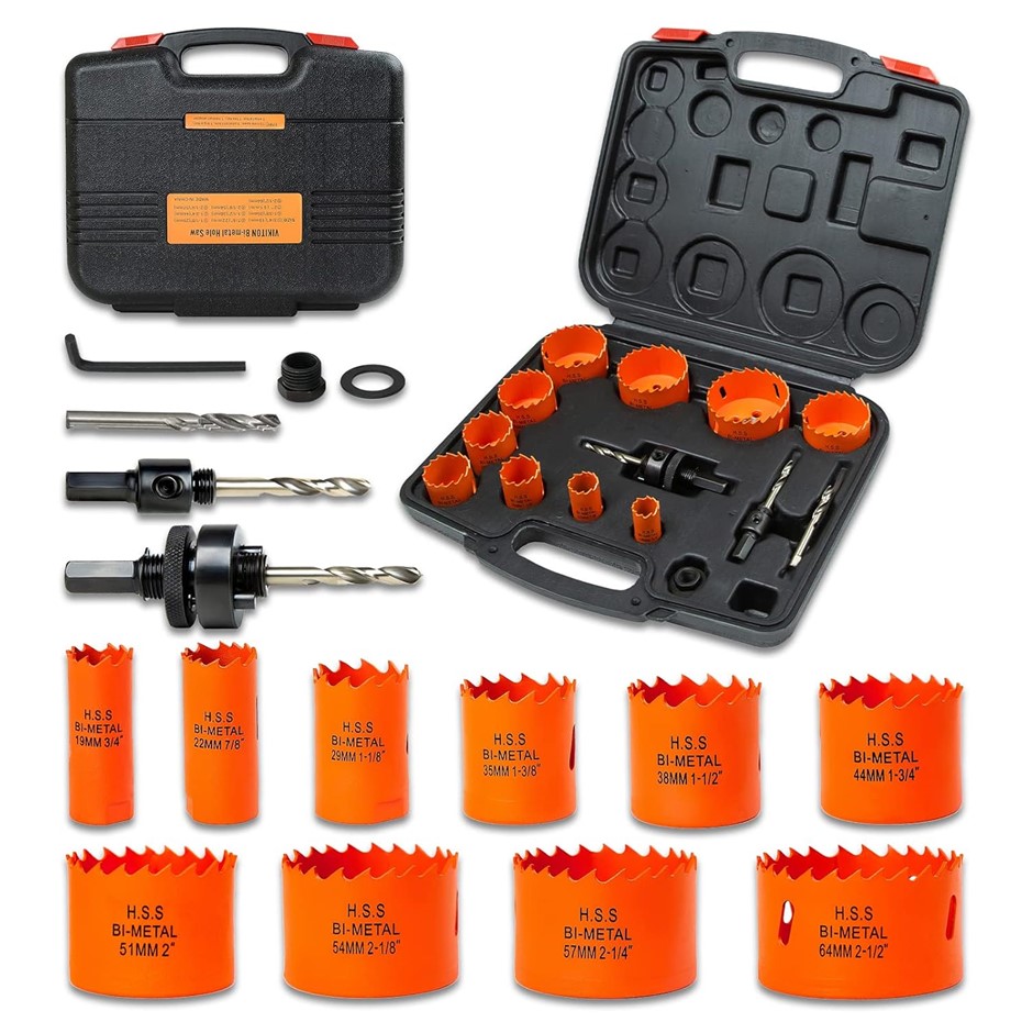 VIKITON 10pc Hole Saw Kit Bi Metal with Case, General Purpose Size from 3/4