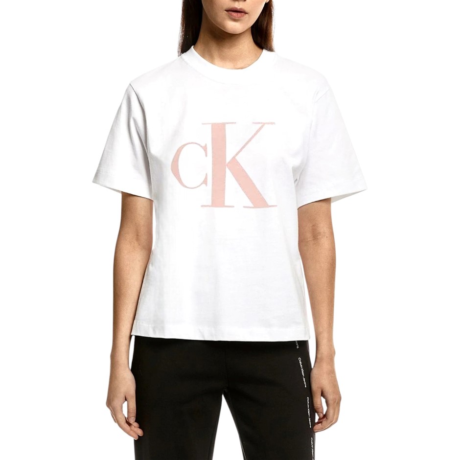 CALVIN KLEIN Women's Boxy Tee, Size S, 100% Cotton, Brilliant White (YAA),