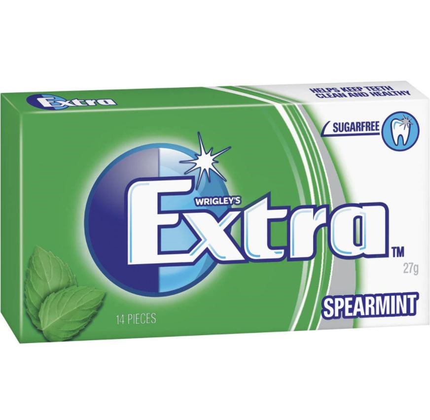 22 x WRIGGLEY'S EXTRA Sugarfree Chewing Gum, Spearmint, 27g. Best Before: 0