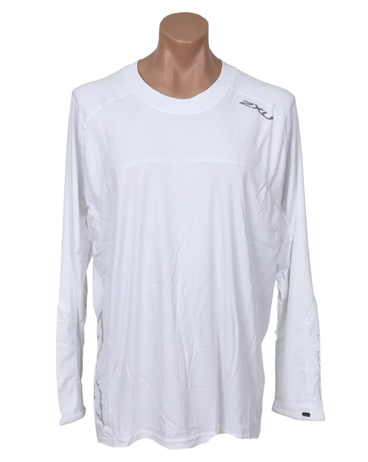 2 x 2XU Men's Long Sleeve Fibretech T-Shirt, Size XS, White/ Reflective. B