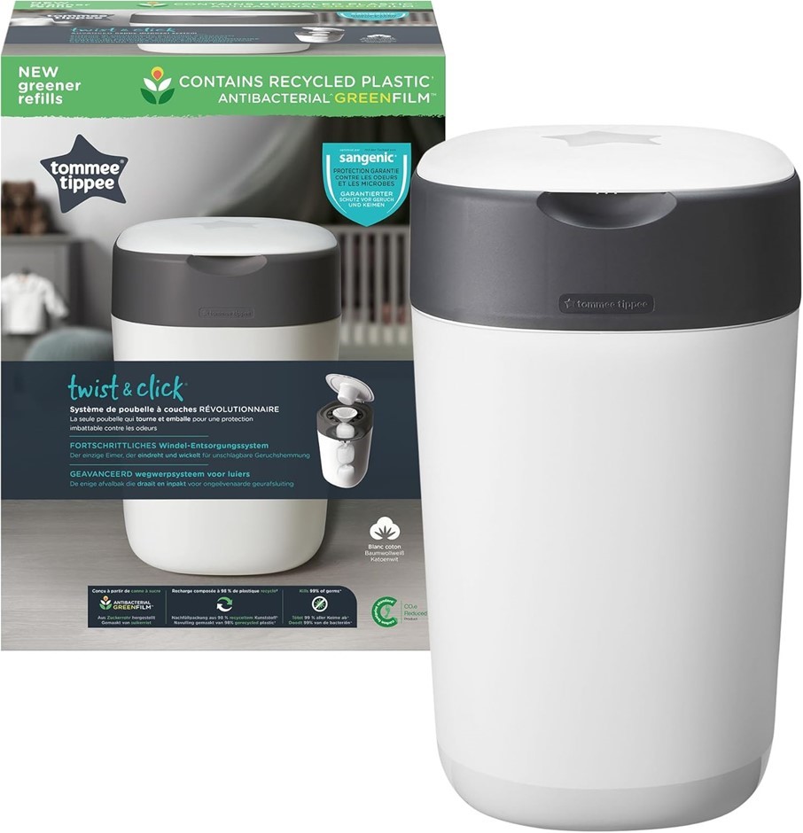 2 x TOMMEE TIPPEE Twist and Click Advanced Nappy Bin, Eco-Friendlier System