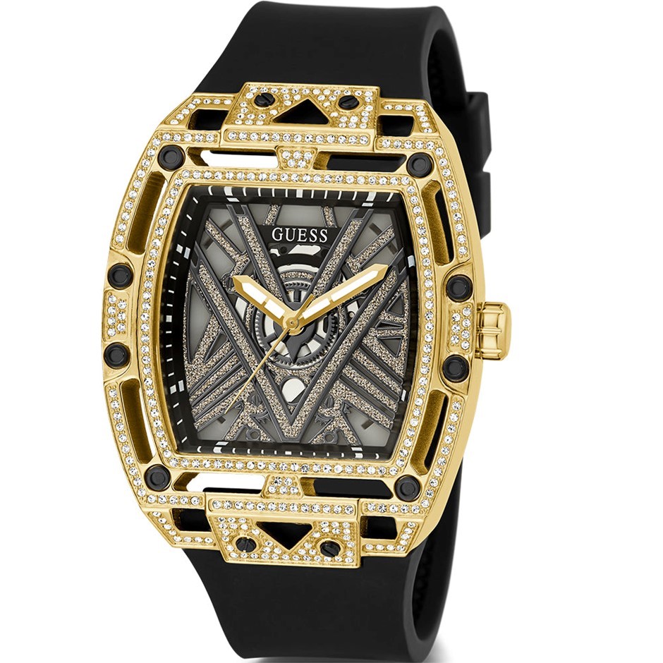 GUESS Men's Legend Analogue Watch, Black/Gold-Tone, GW0564G1. RRP: $599.95.