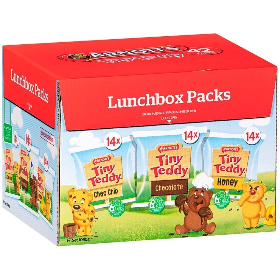 2 x Box of 42pk ARNOTT'S Tiny Teddy Biscuits, Choc Chip Chocolate & Honey.