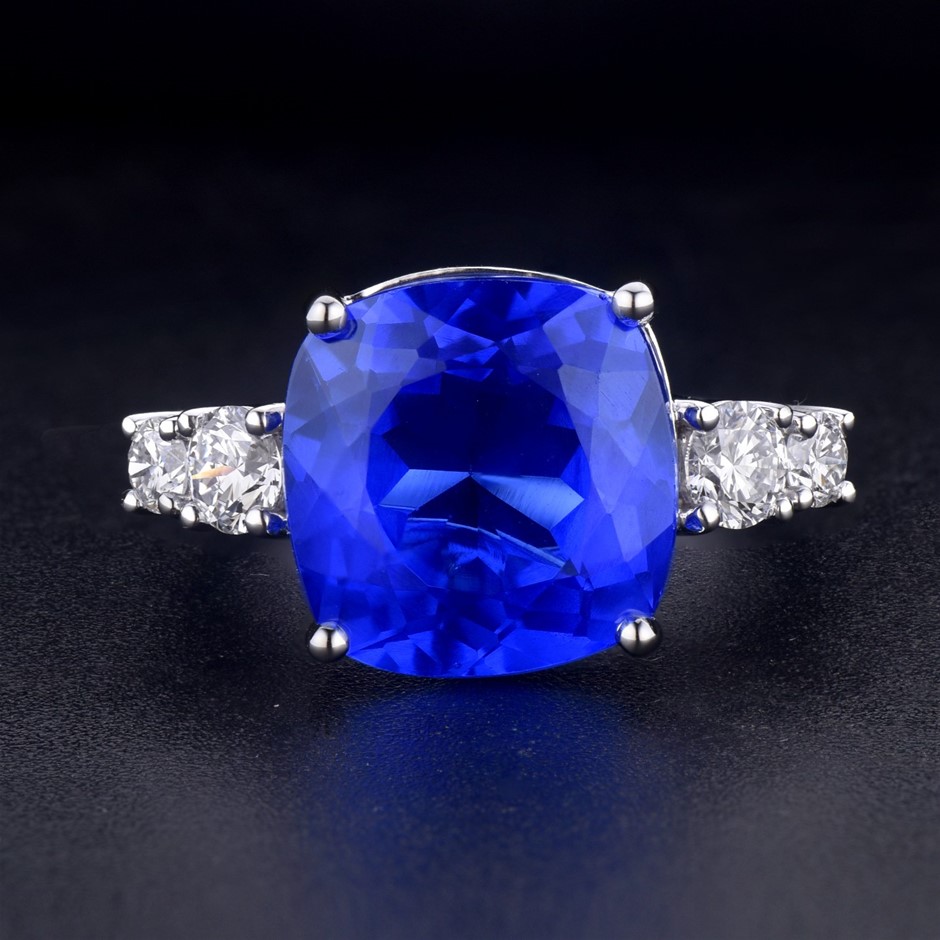 10.28tcw Synthetic Sapphire and Diamond Gold Ring