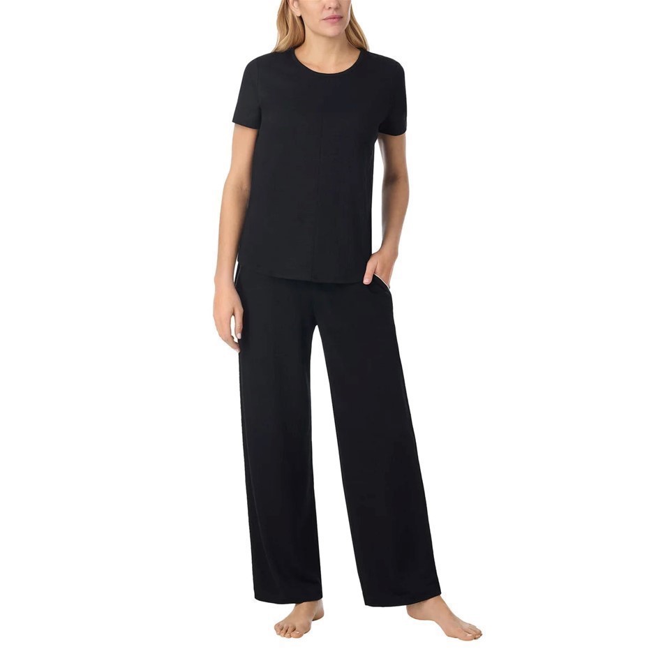 MIDNIGHT Carole Hochman Women's 2pc Pyjama Set, Size L, Black/White.