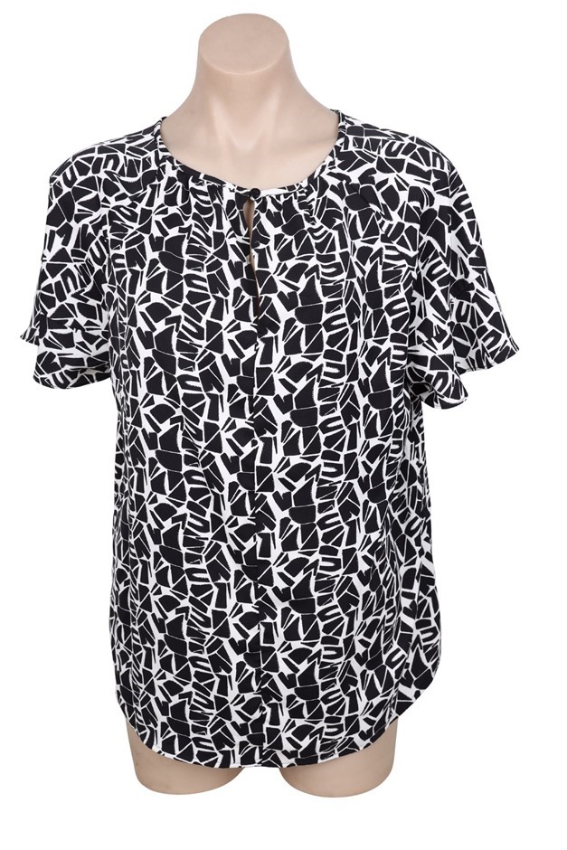 Women's Keyhole Back Blouse, Size 12, Black/White. RRP: $79.95. NB: pulled
