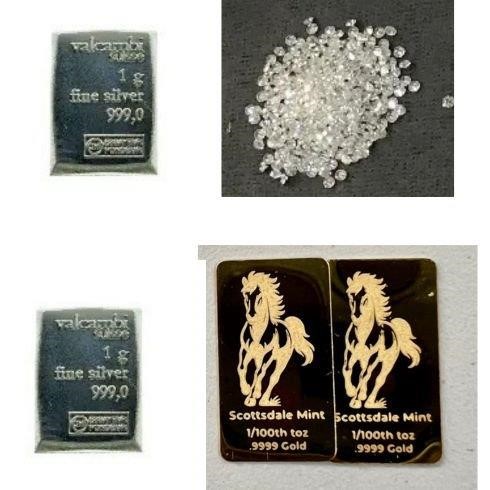 1/100 Gold Scottdale, 1g Silver x 2 & 1.00 carat Diamond off White