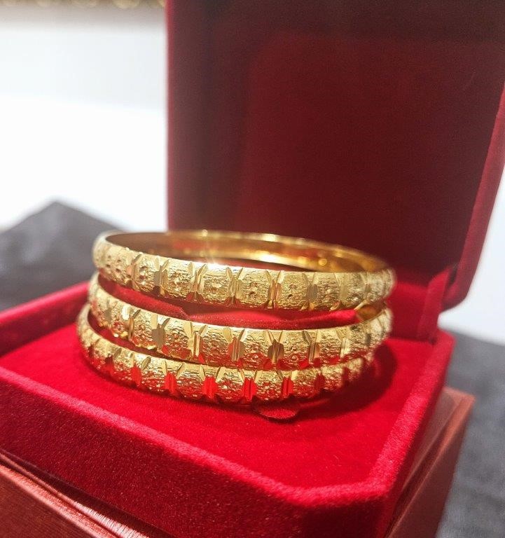 6pcs x 22KGoldFilled/ITALY Triple Yellow Gold Plated Bangles with Stamps