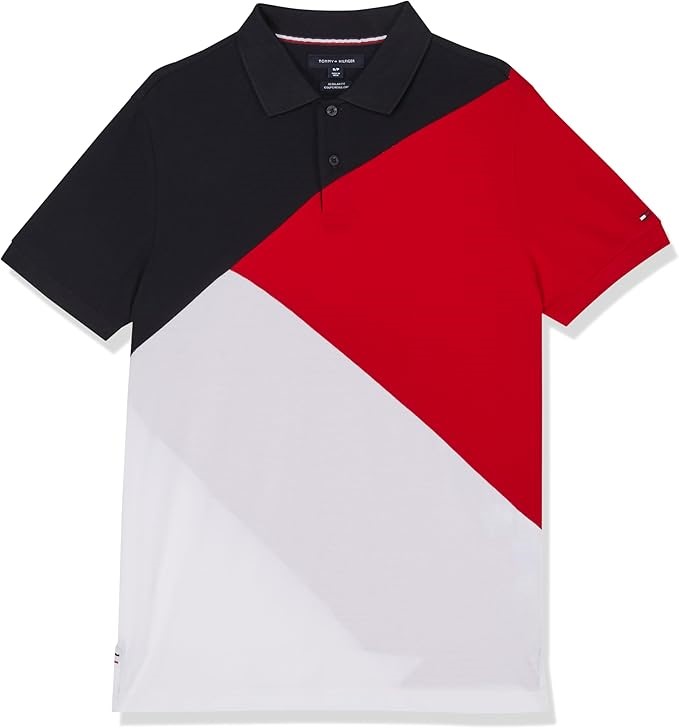 Tommy Hilfiger Men's Diagonal Colorblock Polo T-Shirt, Colour: Desert Sky,