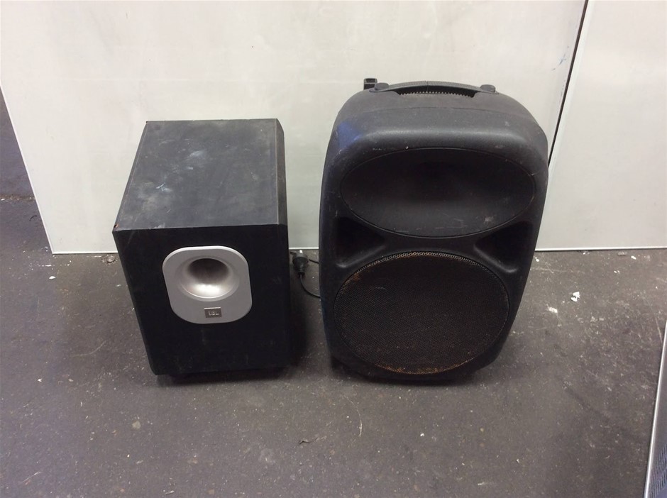 JBL SUB200/230 Powered Subwoofer + Unbranded Portable PA Speaker