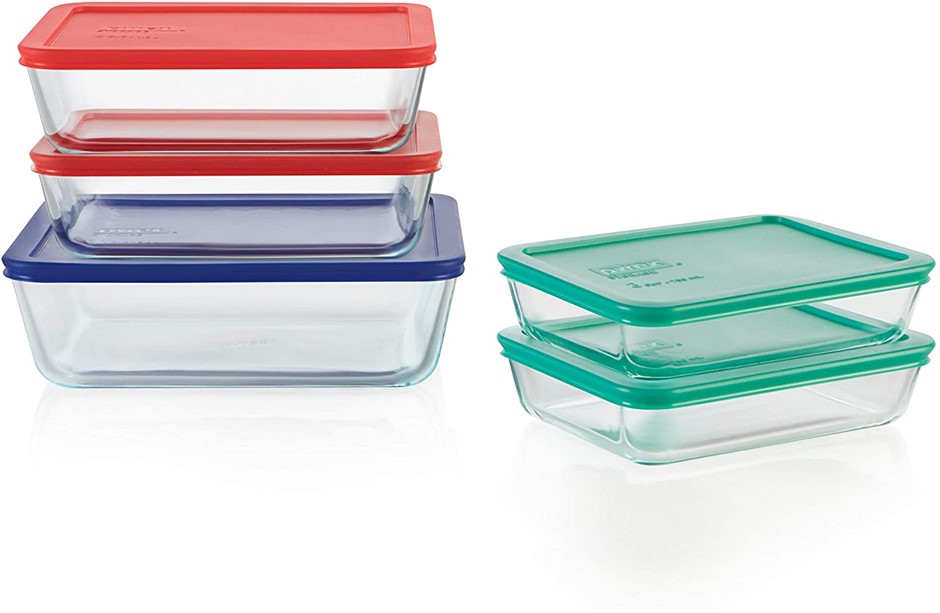 PYREX Simply Store 10pc Rectangular Glass Food Containers with BPA Free Mul