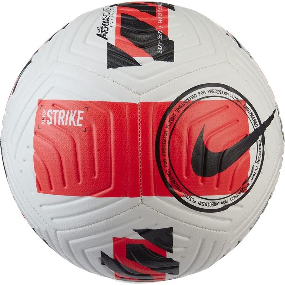 NIKE Strike Soccer Ball, White/Bright Crimson/Black.