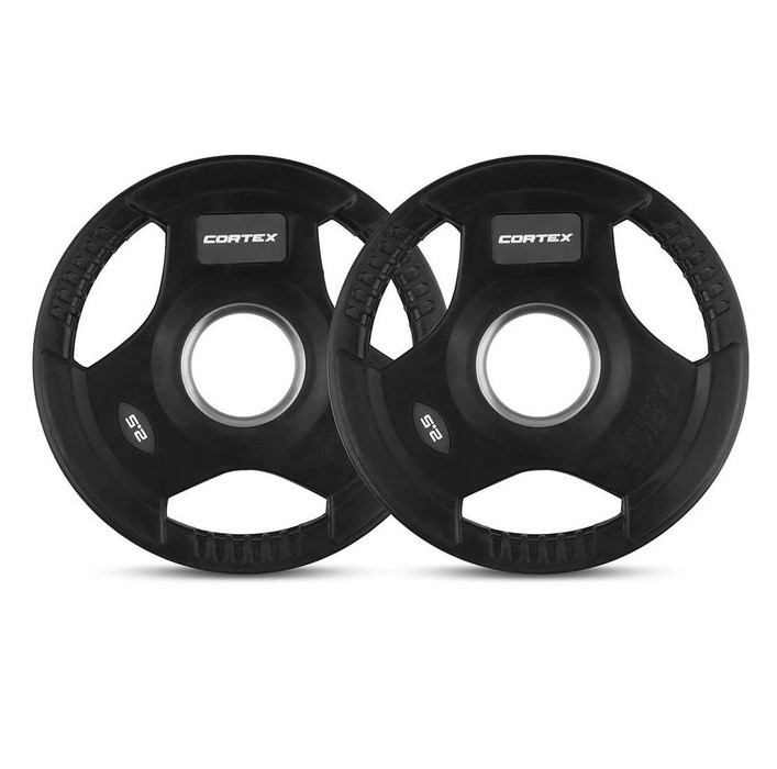 CORTEX 2.5Kg Tri-Grip Hole Olympic Weight Plates Pack of 2, 50mm, Black.