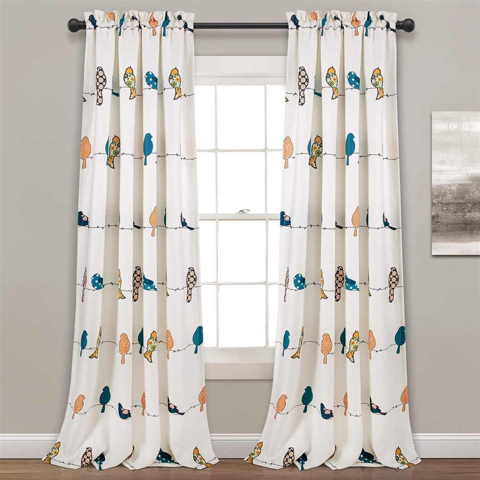 LUSH DECOR Rowley Birds Room Darkening Window Curtain Panel Pair, 95" x 52"