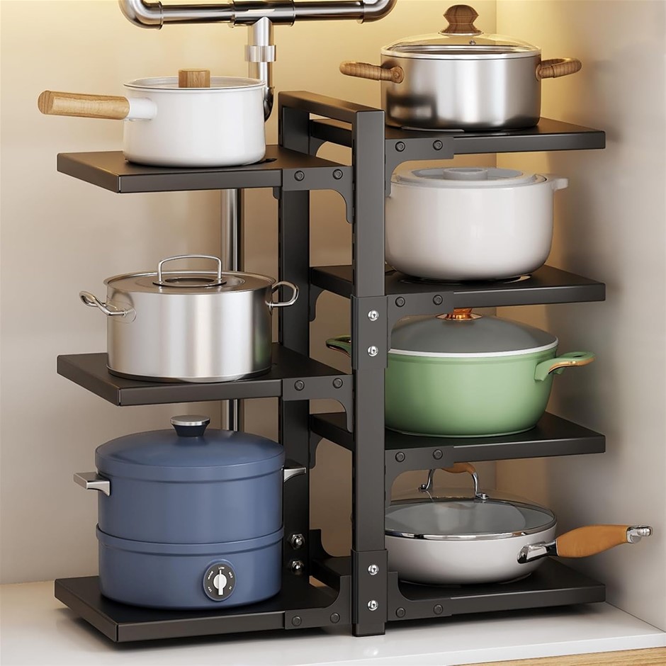 CASONNIK 7-Tier Adjustable Heavy Duty Pan Organizer Rack for Cabinet, Black