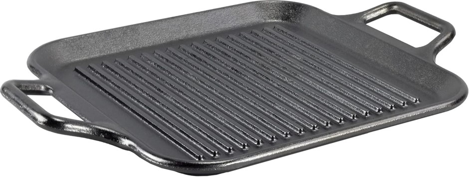 LODGE Bold 12 Inch Seasoned Cast Iron Grill Pan with Loop Handles.