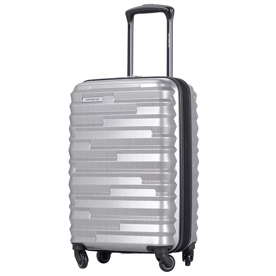 SAMSONITE Zipplus Hardside Carry On Luggage Case, Silver Oxide. NB: Has bee
