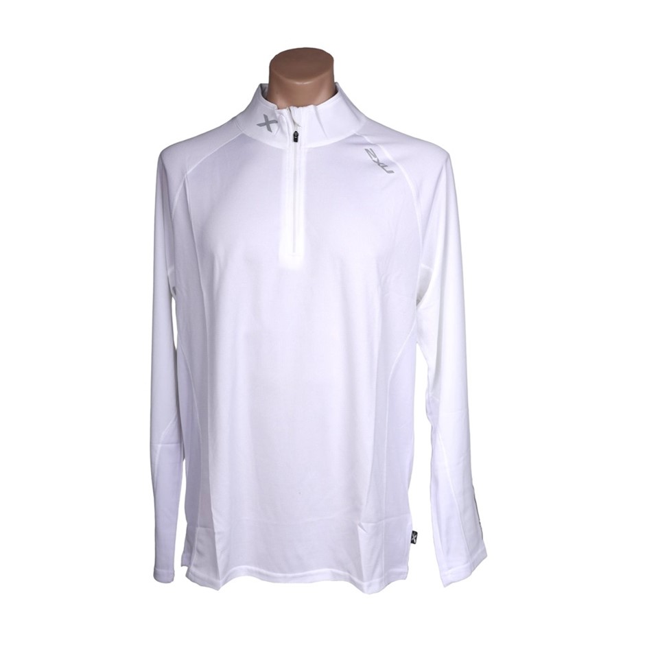 2XU Men's Long Sleeve Ziptech Polo Shirt, Size 2XL, White/ Reflective. Buy