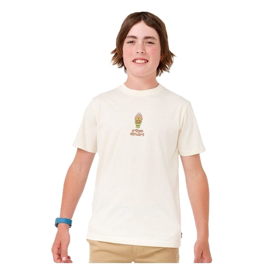 RIP CURL Boy's Cosmic Skull T-Shirt, Size 8, Bone. RRP: $35.99. Buyers Not