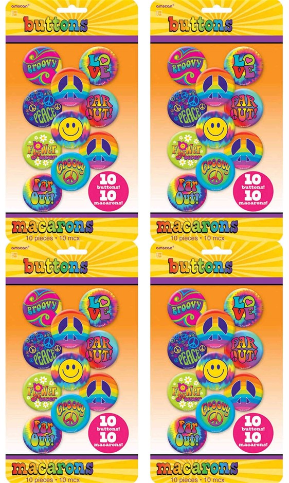 13 x AMSCAN Groovy 60's Party Hippie Button Pins (10 Piece), Multi Color, 1