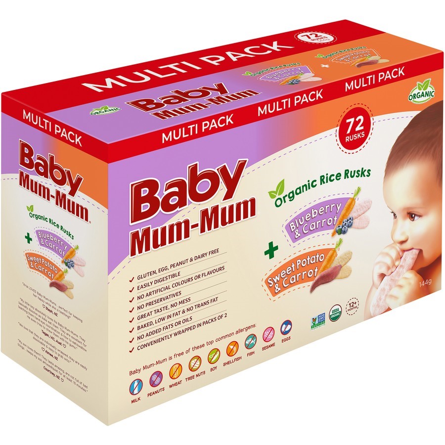2 x BABY MUM MUM Box of 36pc Multi Pack, Blueberry and Carrot & Potato and