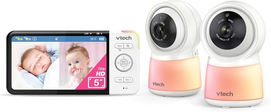 VTECH 5” 2-Camera Smart HD Video Baby Monitor with Remote Access, Night Lig