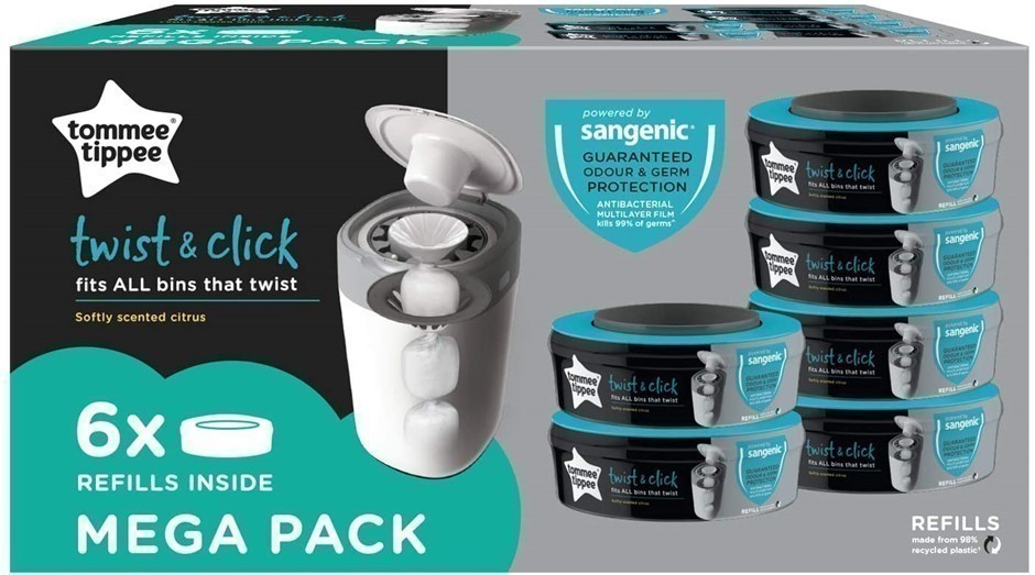 TOMMEE TIPPEE Pack of 6 Refill Cassettes To Fit Twist And Click Bins.