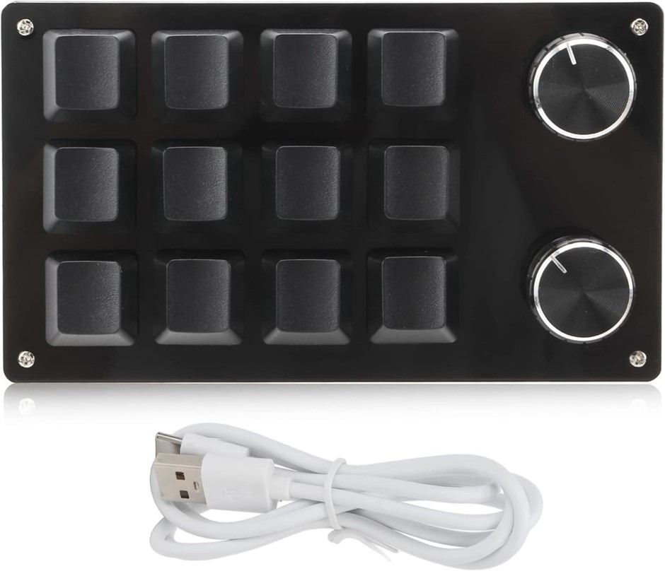 GUGXIOM 12-Key Macro Pad with Knob, Programmable Mechanical Keypad, Black.