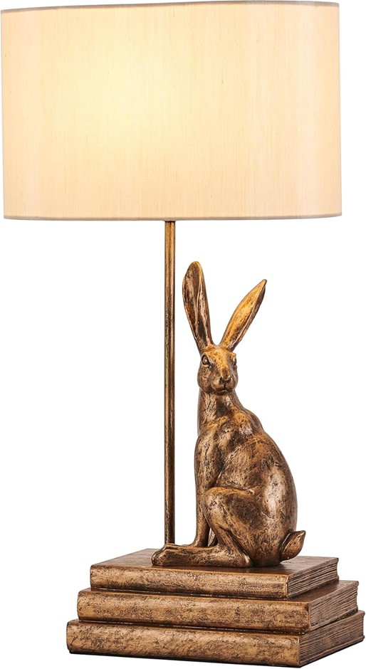 Lexi Lighting Rabbit Regal Table Lamp, Antique Copper Resin Base, Ivory Ray