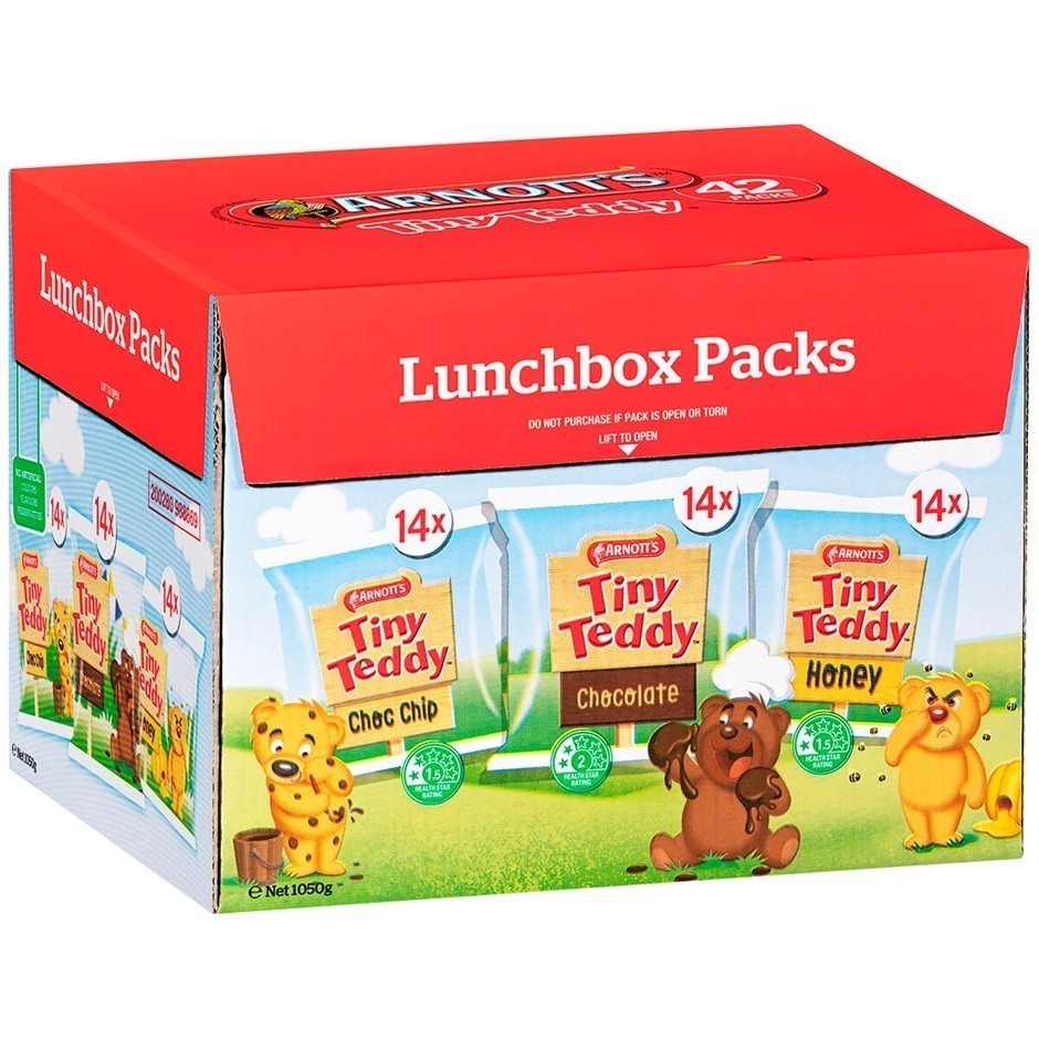 2 x Box of 42pk ARNOTT'S Tiny Teddy Biscuits, Choc Chip Chocolate & Honey.